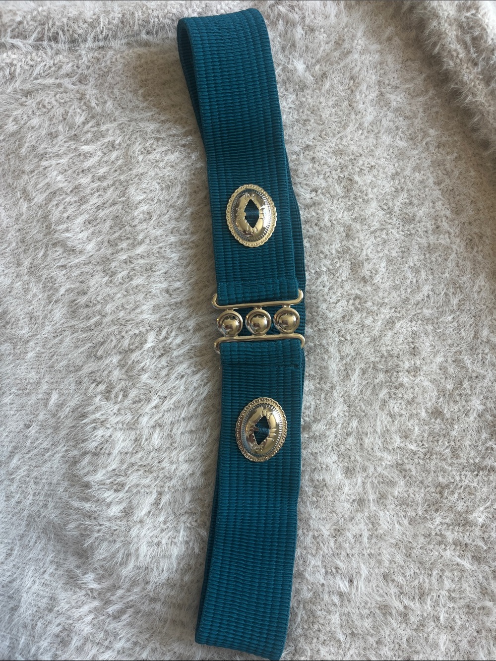 Vintage Teal Stretch Waist Belt Silver Southwestern Buckle Boho Western